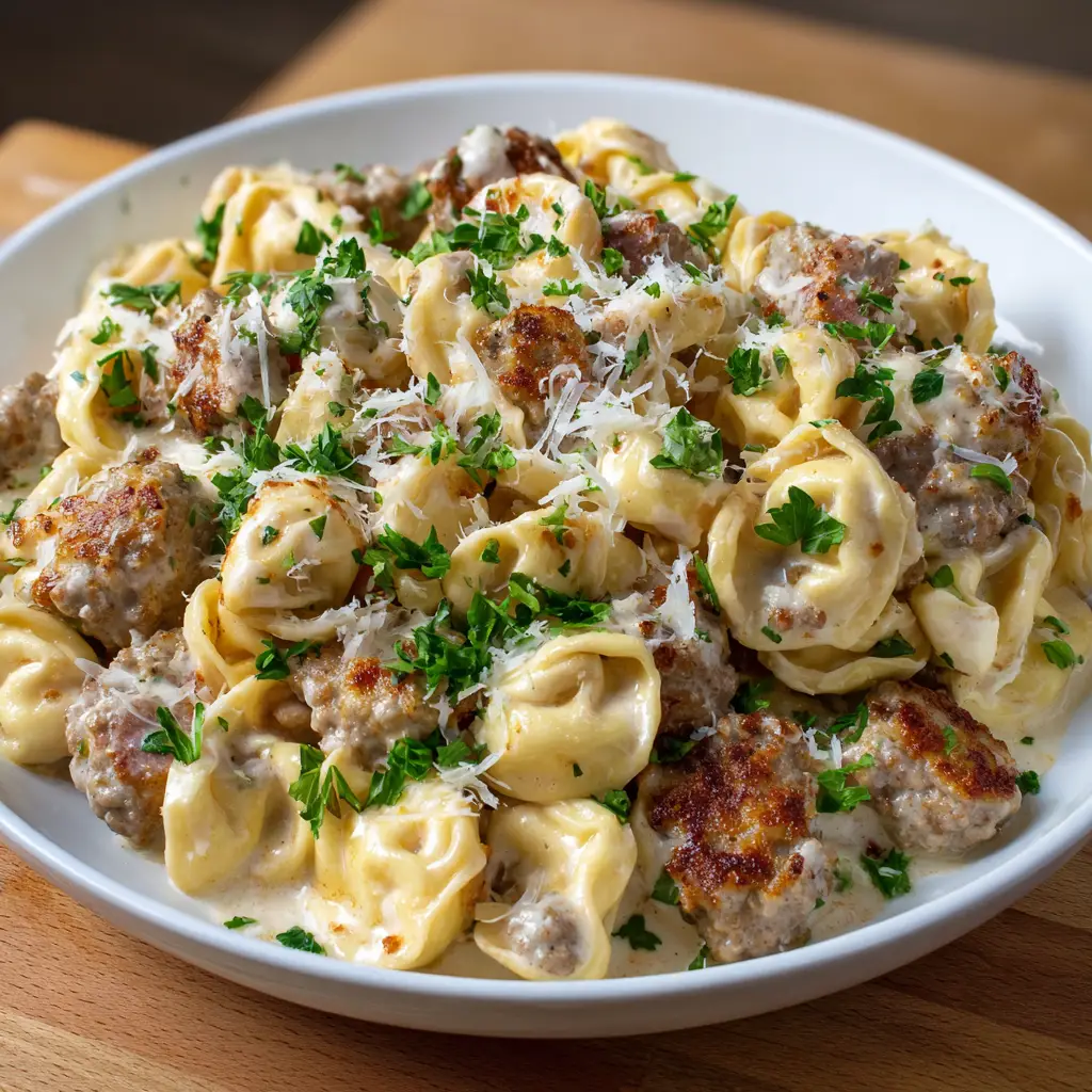 Creamy Garlic Parmesan Sausage Tortellini Awaits You Today!