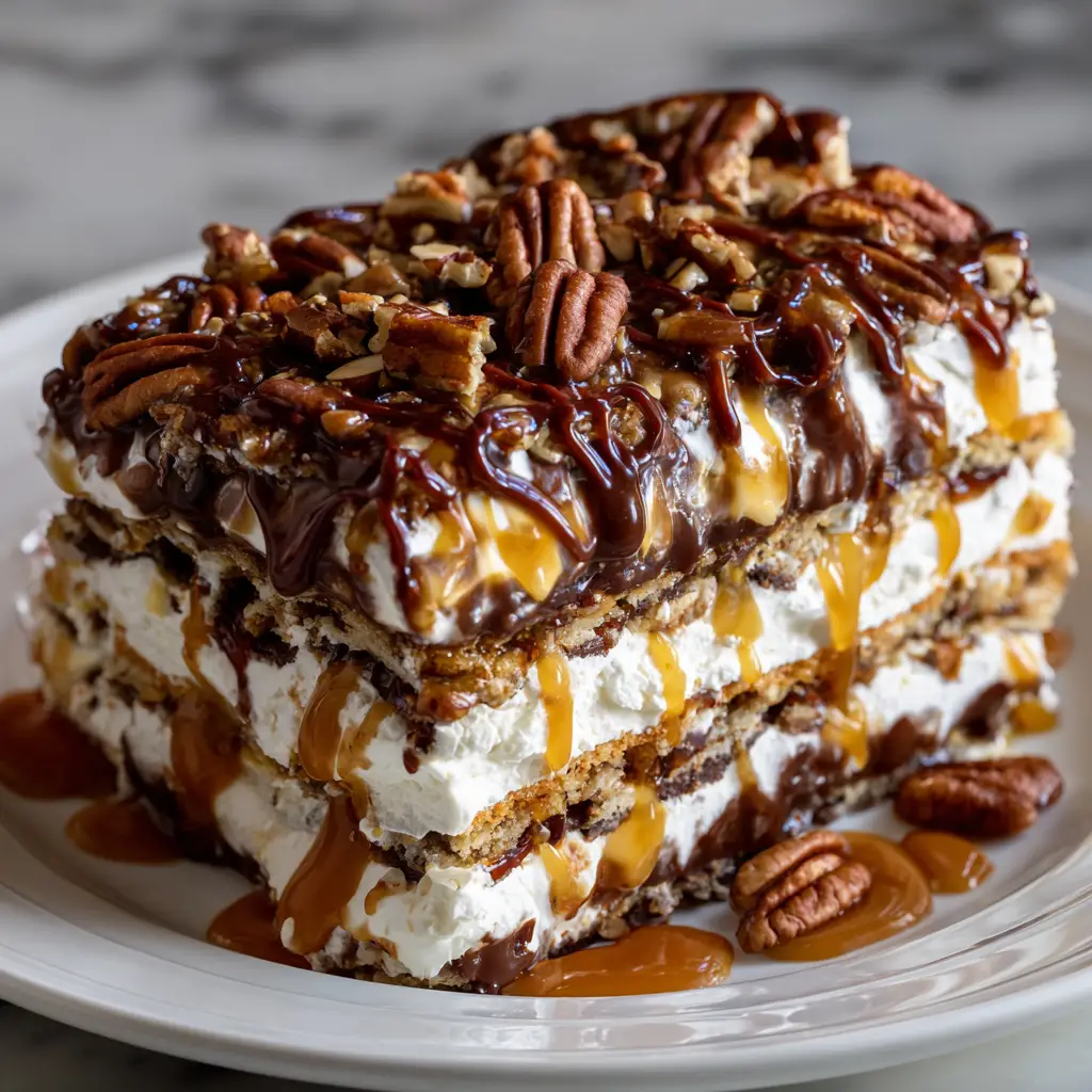 No-Bake Turtle Lasagna Dessert That Will Wow Your Guests!