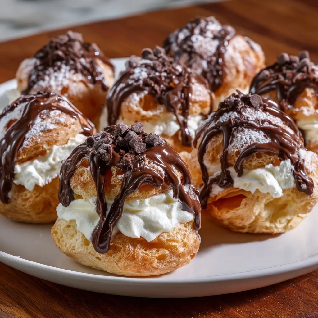 Chocolate Drizzled Cream Puff Delight: Indulge Today!