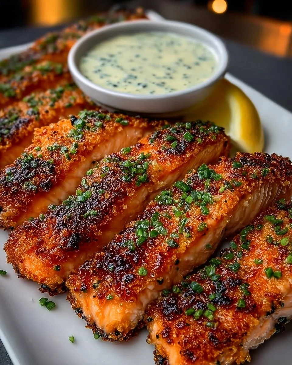 Crispy Salmon Strips with Herb Tartar Dip