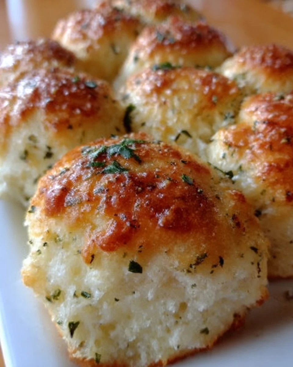 Freshly baked Garlic Herb Rolls with buttered tops and herbs