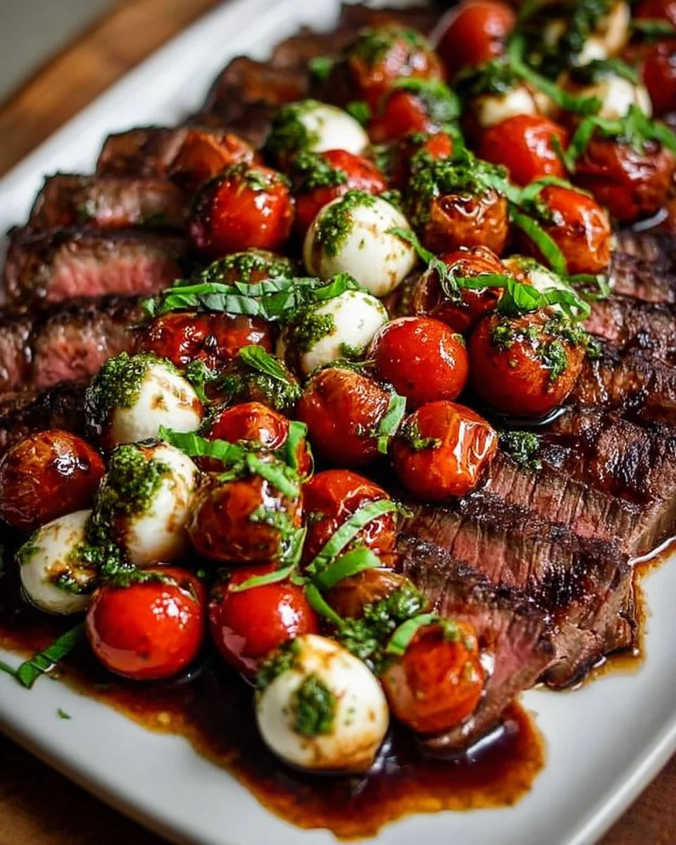 Grilled Flank Steak Caprese with Balsamic Dressing