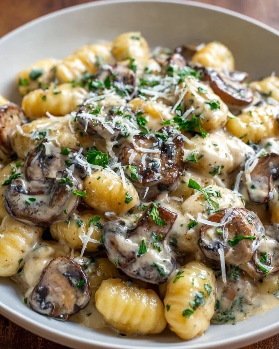 Mushroom Gnocchi with Parmesan Cream Sauce