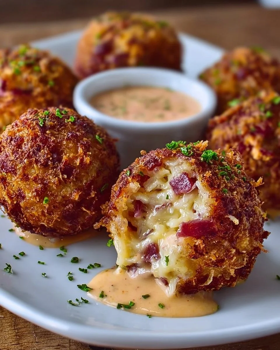 Reuben Balls with Spicy Thousand Island Dipping Sauce