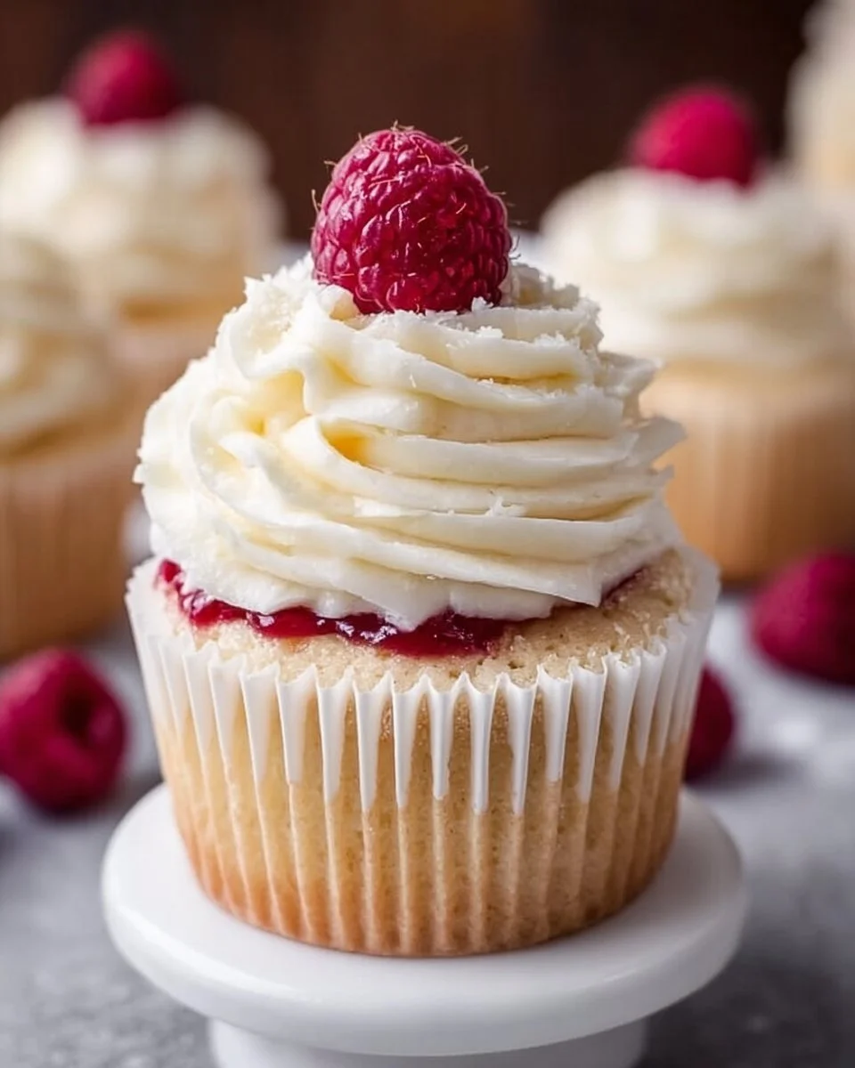 Almond Wedding Cake Cupcakes with Raspberry Filling