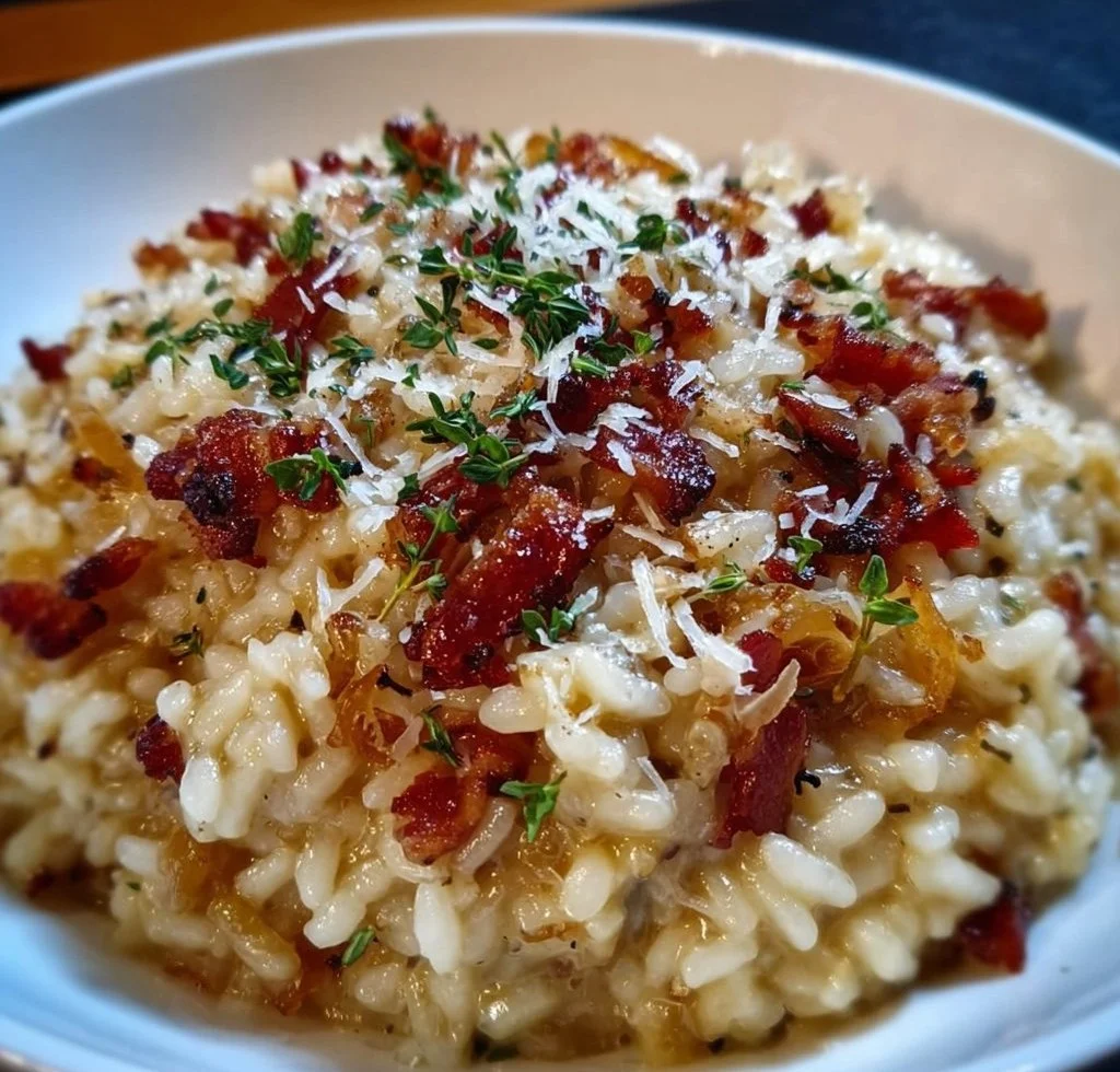Caramelized Onion, Bacon, and Parmesan Risotto