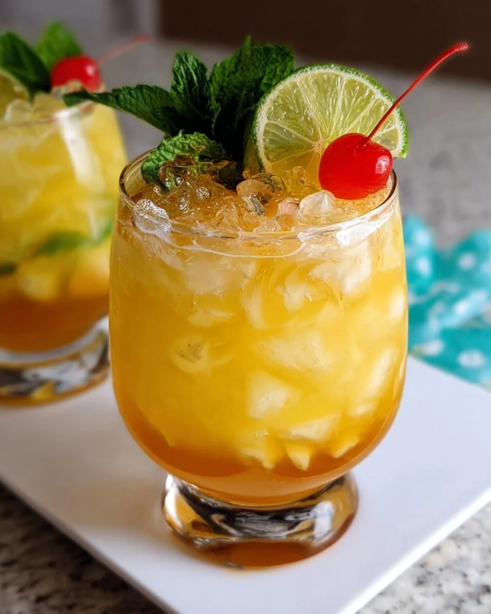 Classic Mai Tai cocktail garnished with mint and lime in a tiki glass