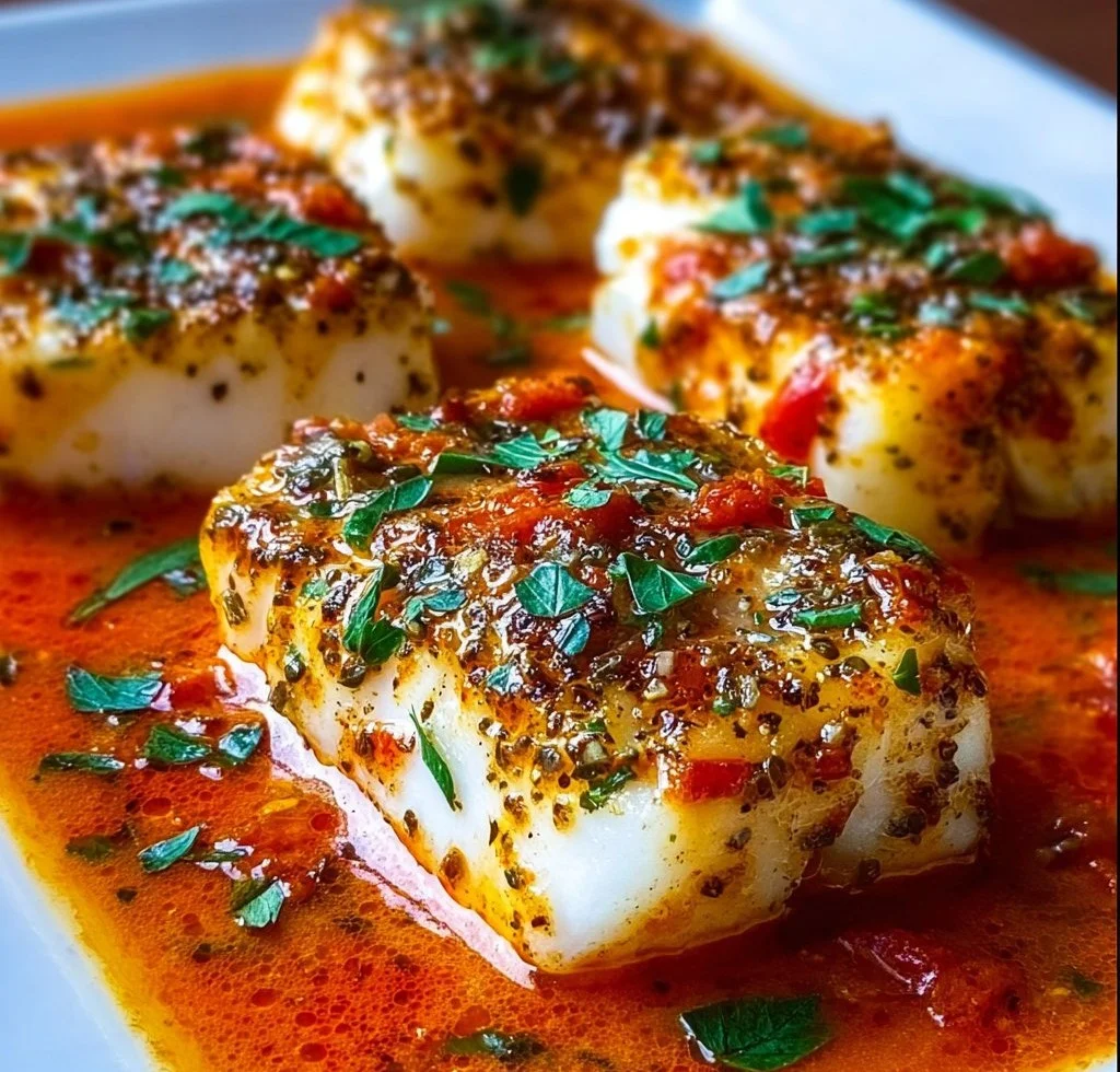 Cod in Roasted Red Pepper Sauce