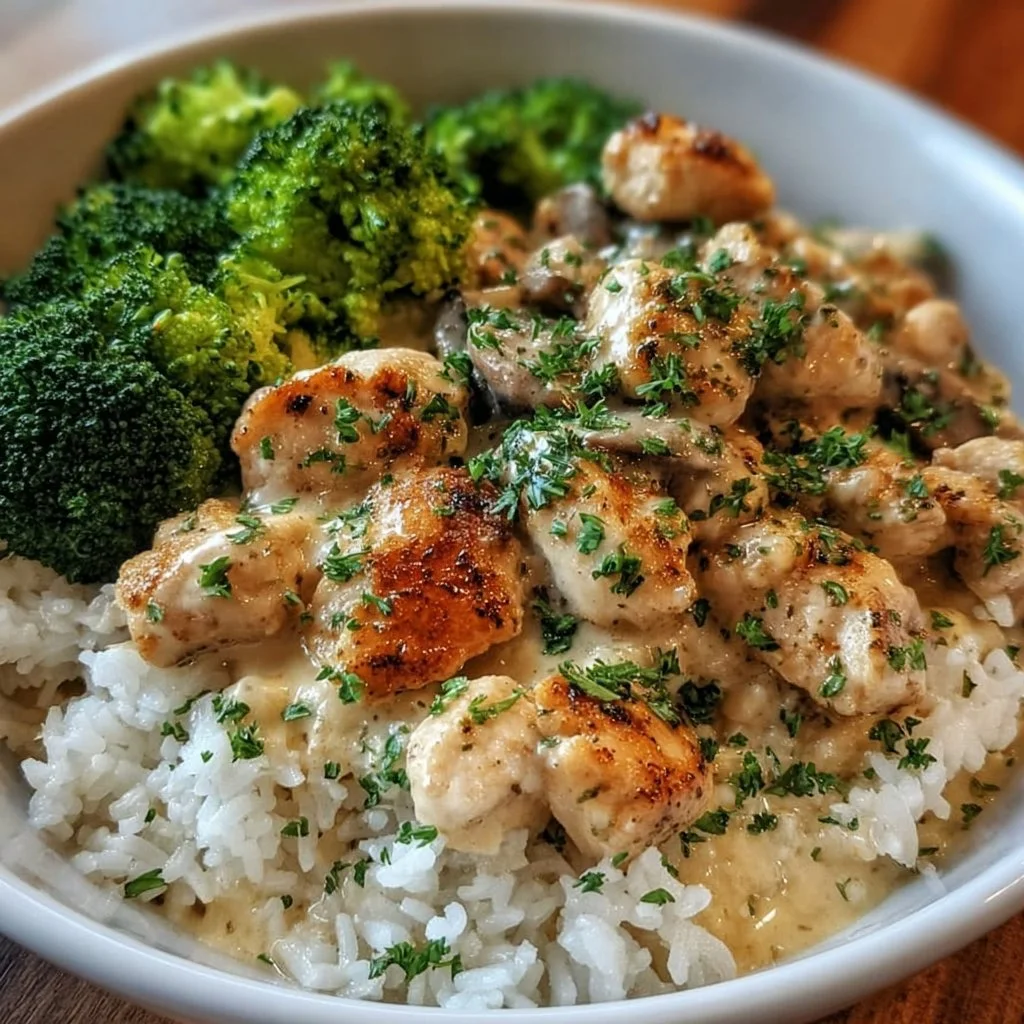 Creamy Garlic Chicken Rice Bowls