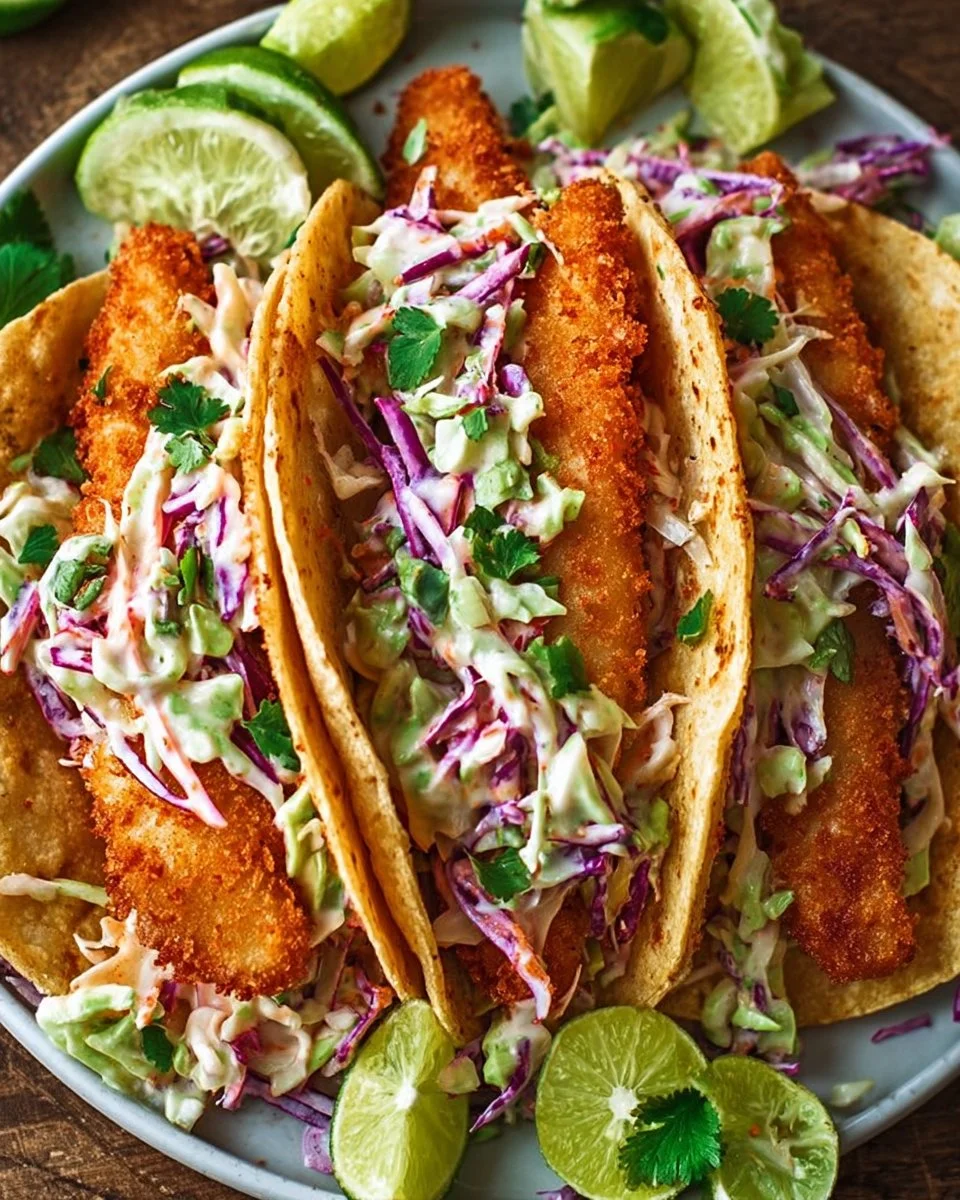 Crispy Fish Tacos with Cilantro Lime Slaw