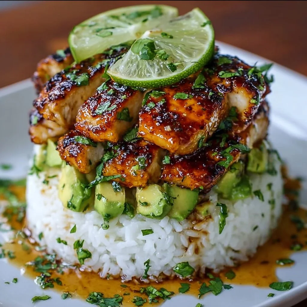 Delicious Honey Lime Chicken & Avocado Rice Stack Recipe