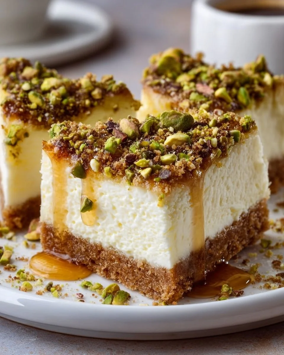 Greek Honey Pistachio Cheesecake Bars