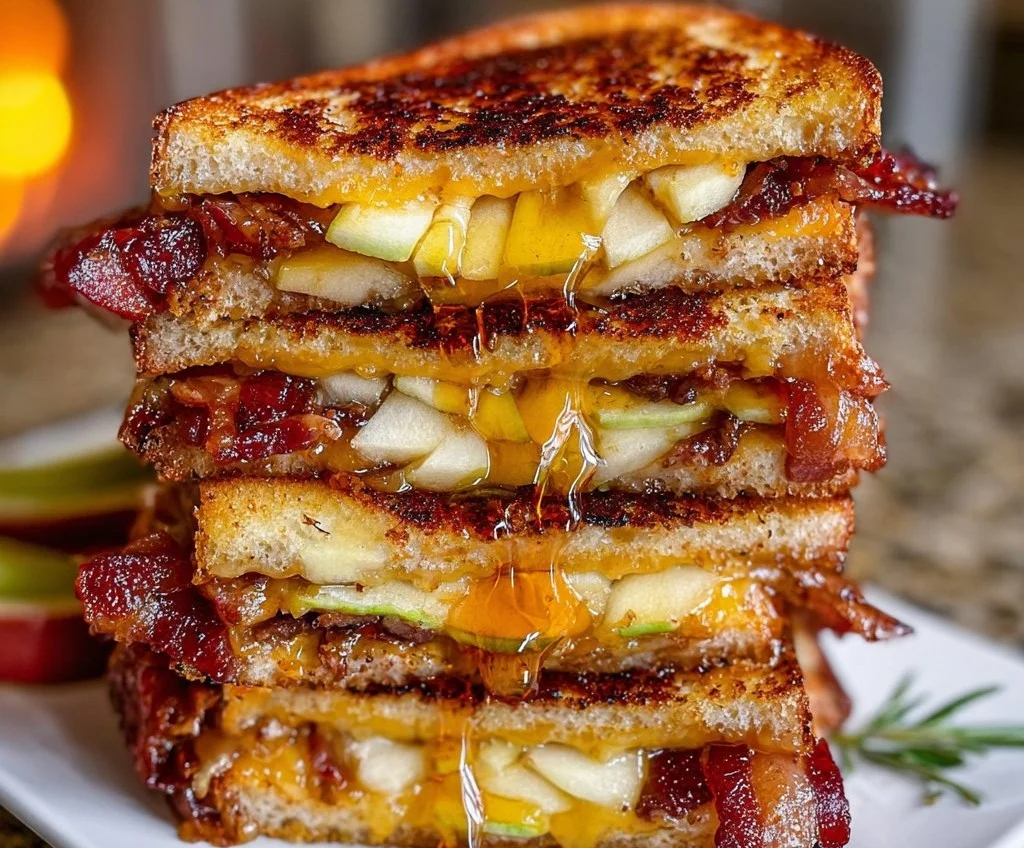 Hot Honey Apple Cheddar Beef Bacon Grilled Cheese