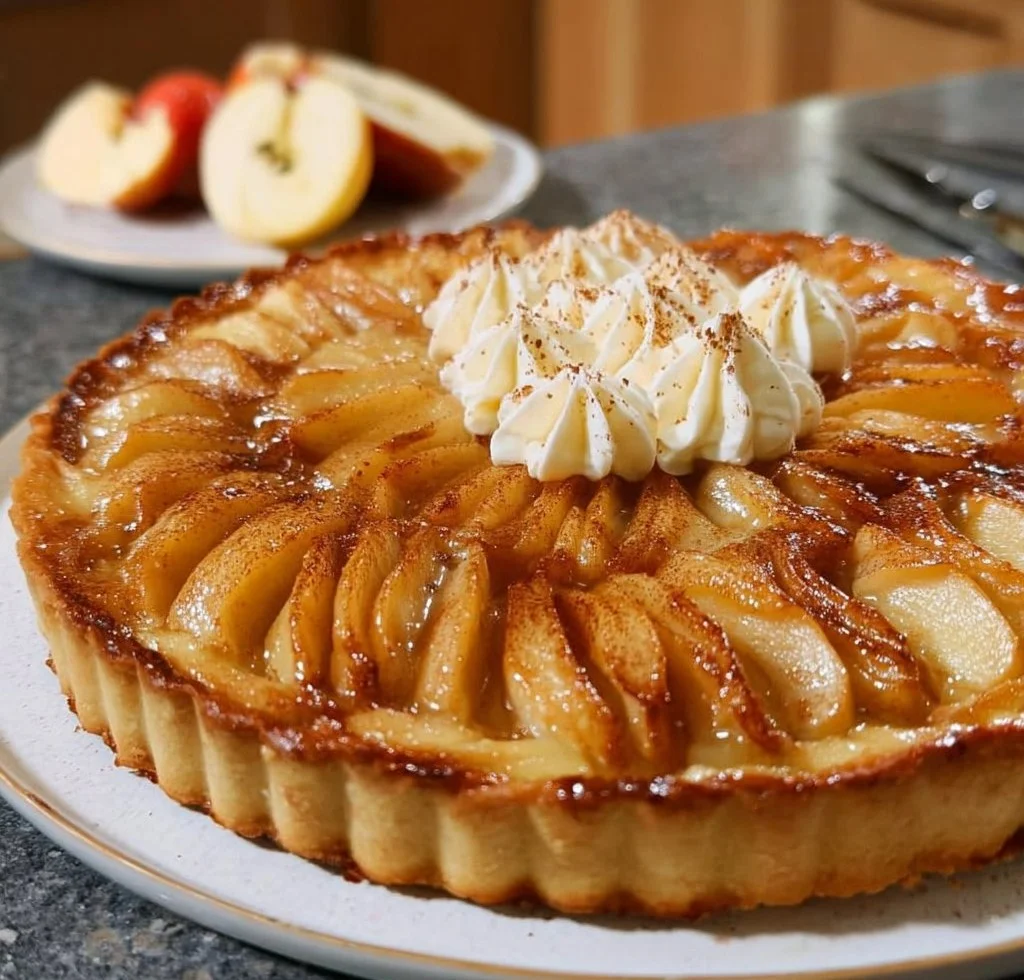 Juicy Apple Tart with Cream Topping