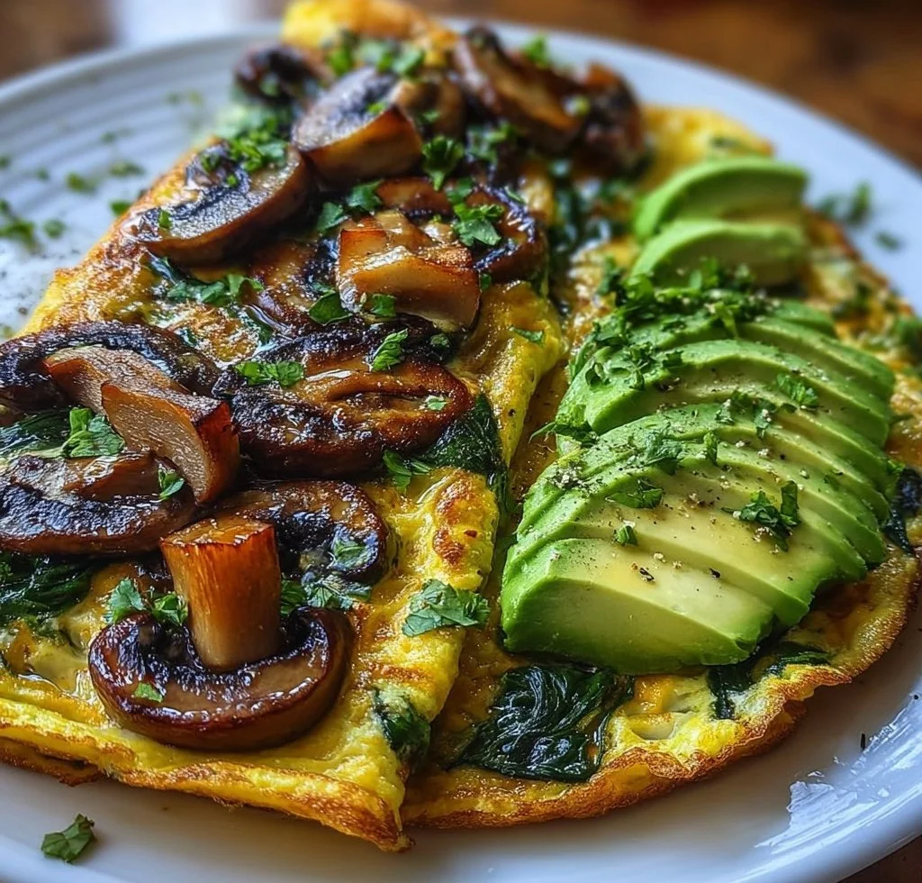 Mushroom Spinach Avocado Omelette