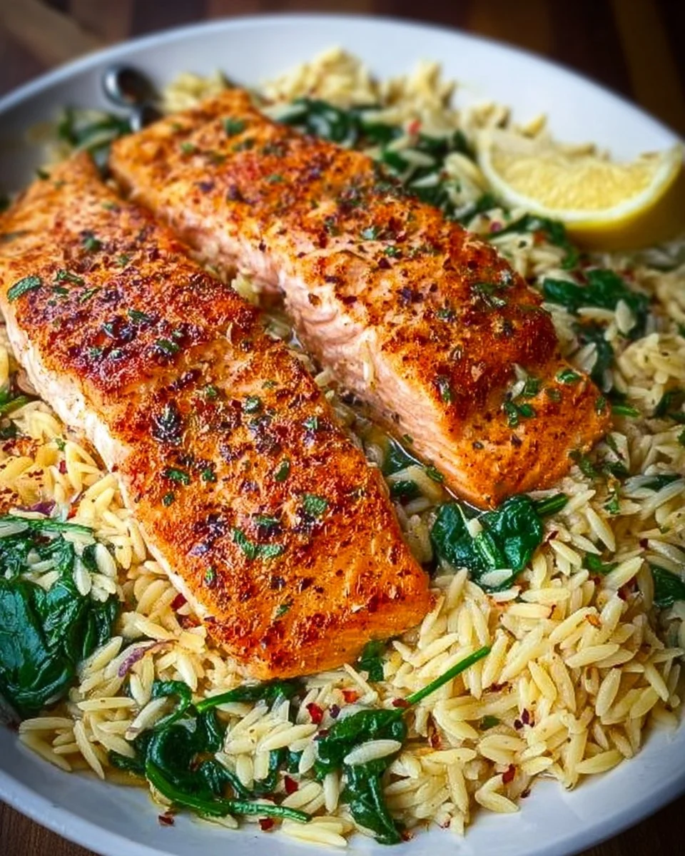 One Skillet Salmon with Lemon Orzo
