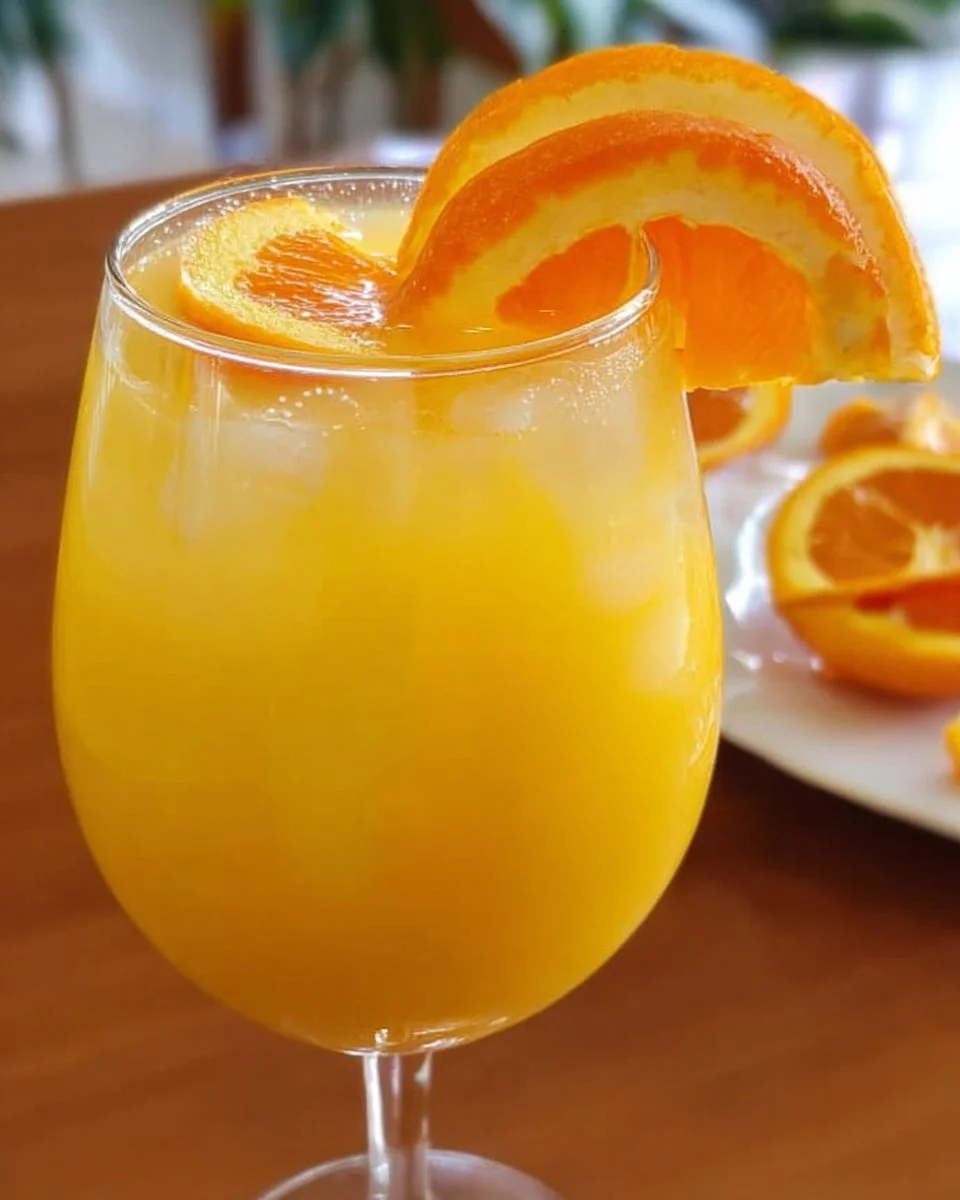 A refreshing glass of orange vodka punch garnished with orange slices.