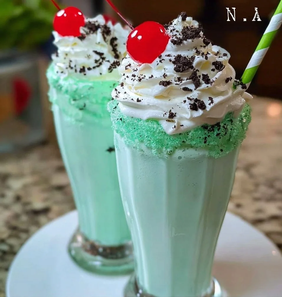 Delicious homemade Shamrock Shake topped with whipped cream and mint