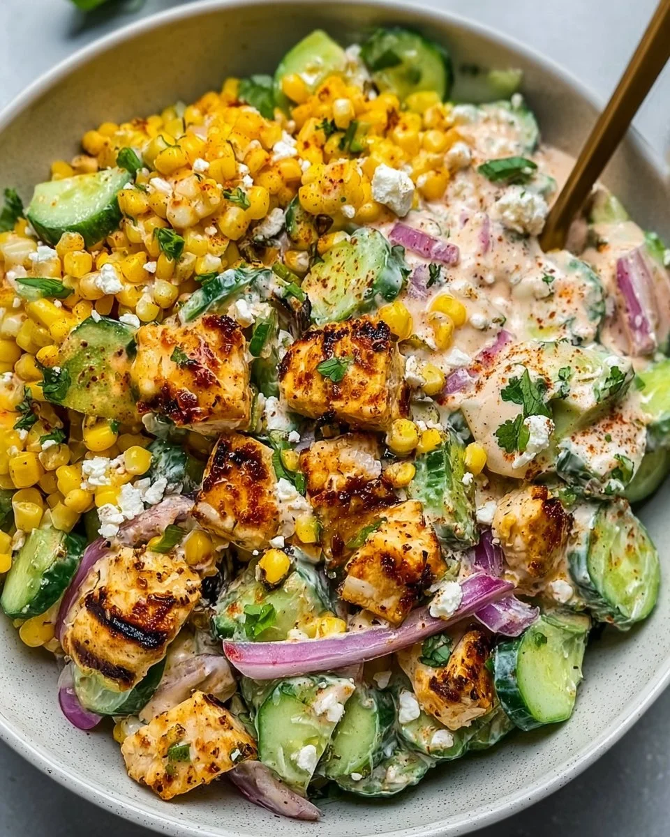 Street Corn Creamy Cucumber Chicken Salad