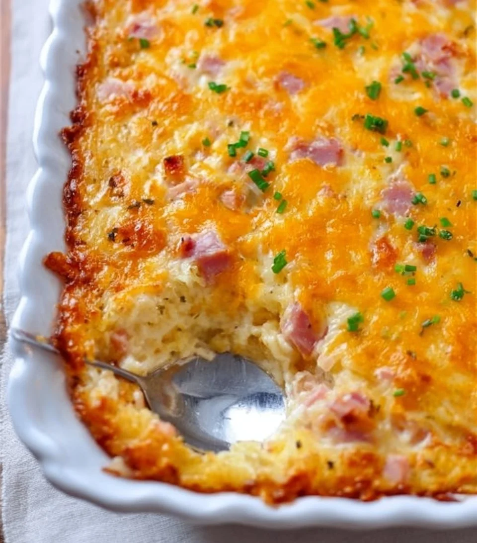 Cheesy Hashbrown Casserole with Ham