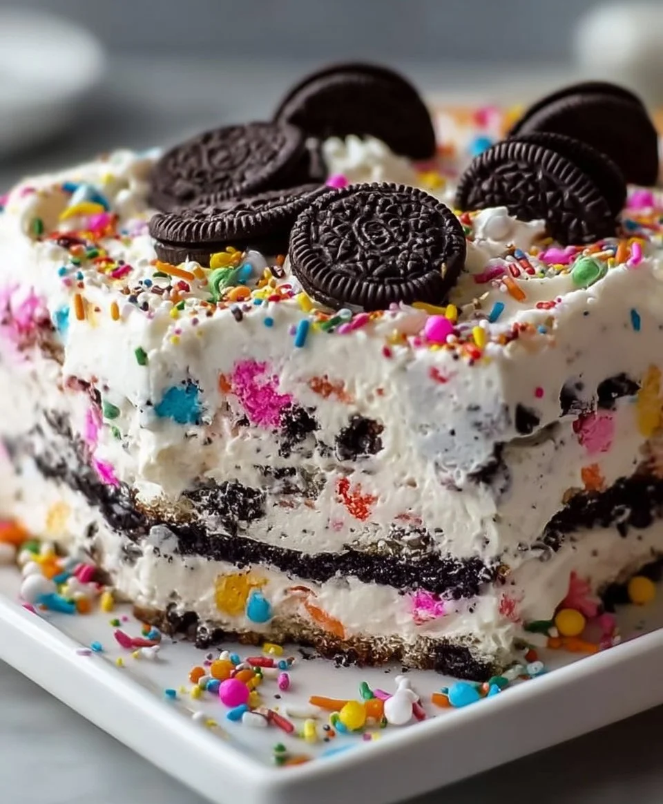 No-Bake Funfetti Oreo Icebox Cake