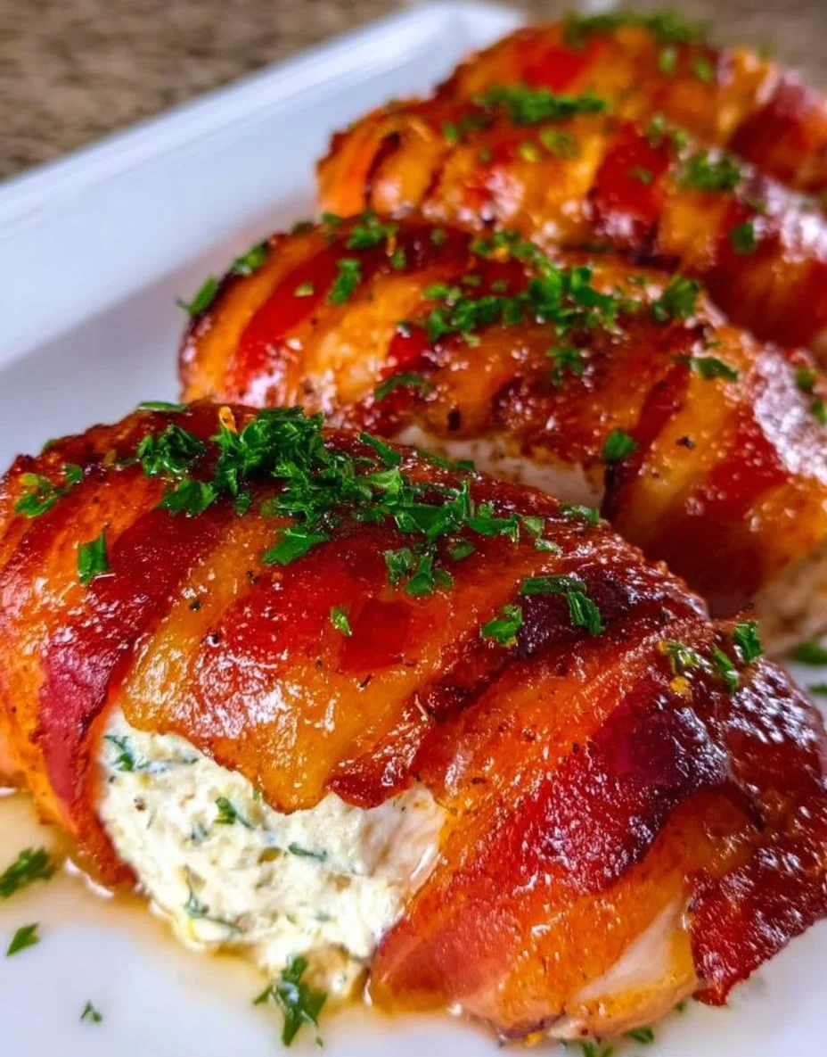 Bacon Wrapped Cream Cheese Stuffed Chicken