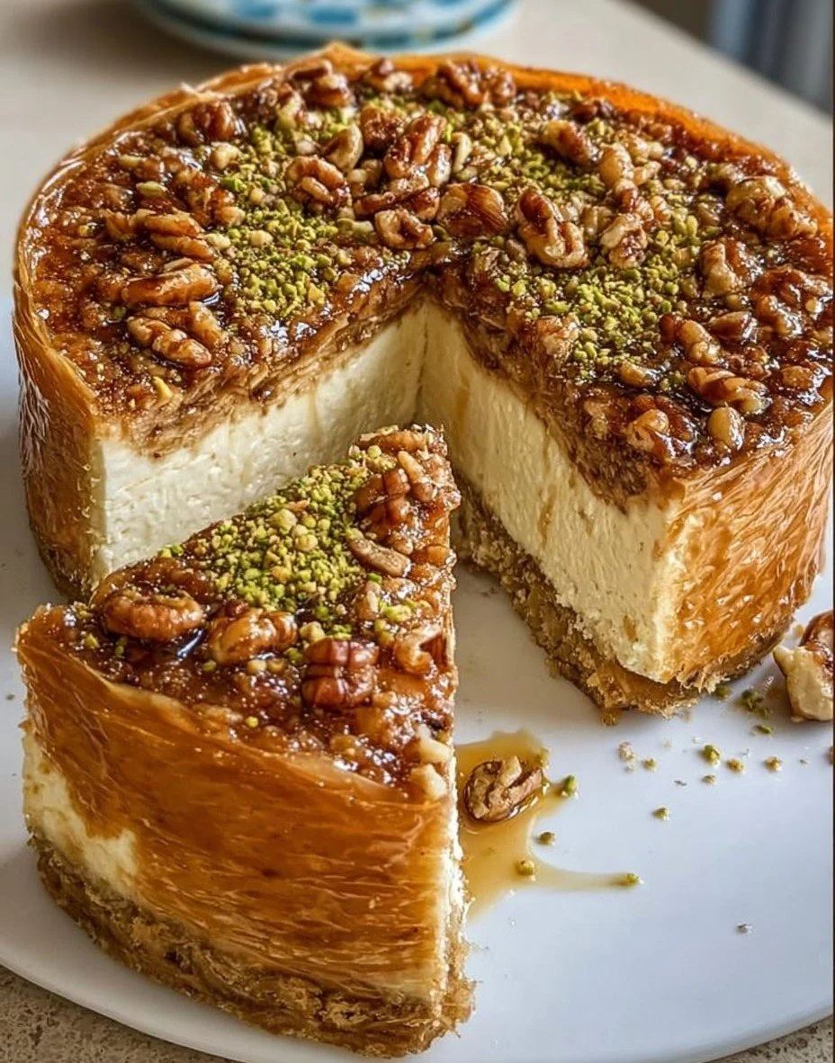 Easy Baklava Cheesecake with Honey and Nutty Layers