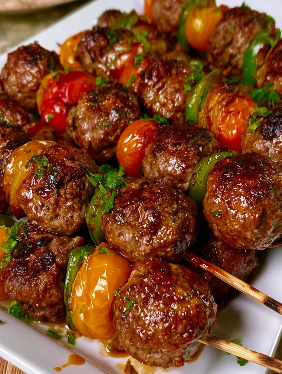 Brochettes de boulettes de boeuf émaple et ail
