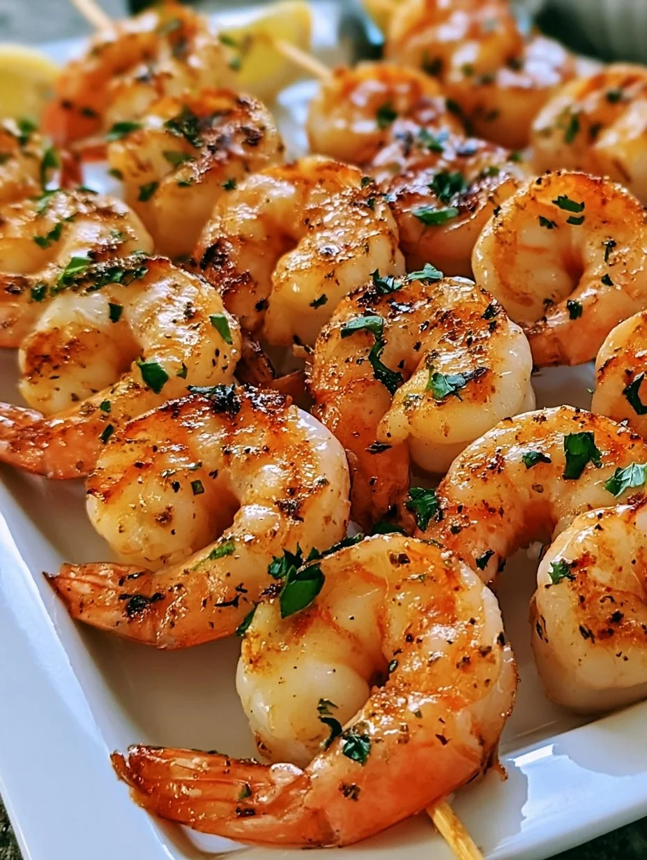 Brochettes de crevettes marinées