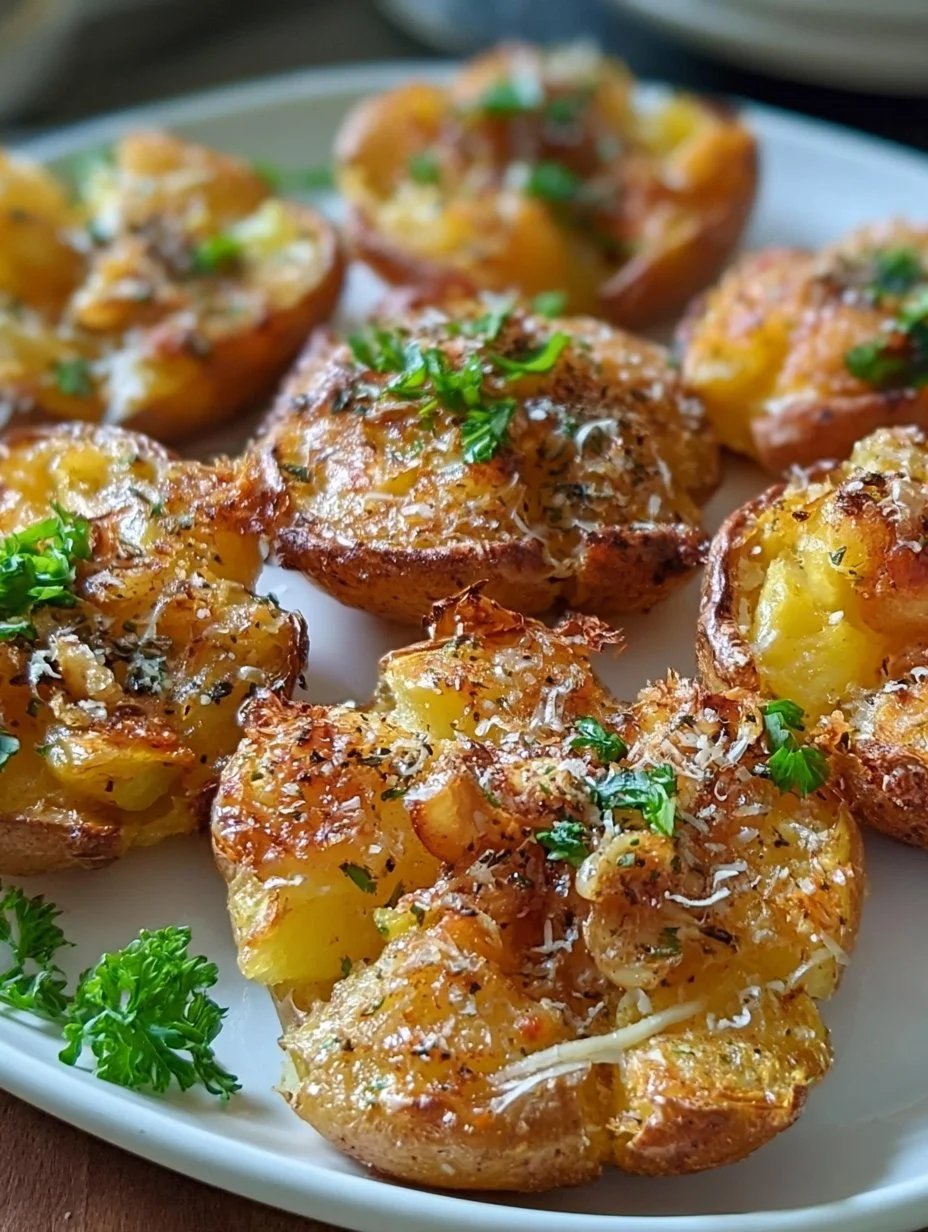 Crispy garlic and parmesan smashed potatoes