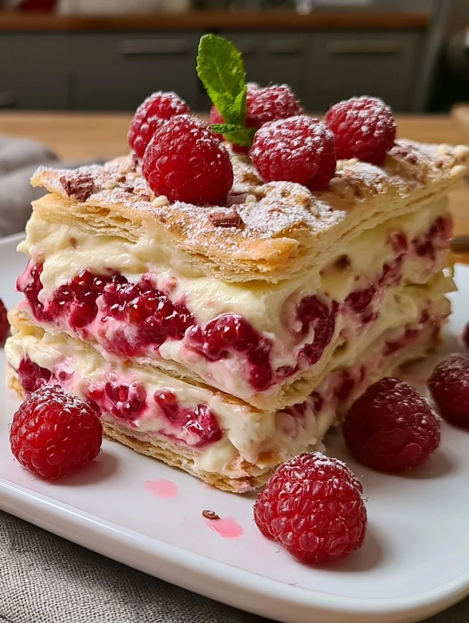 Lasagne chocolat blanc framboise au mascarpone