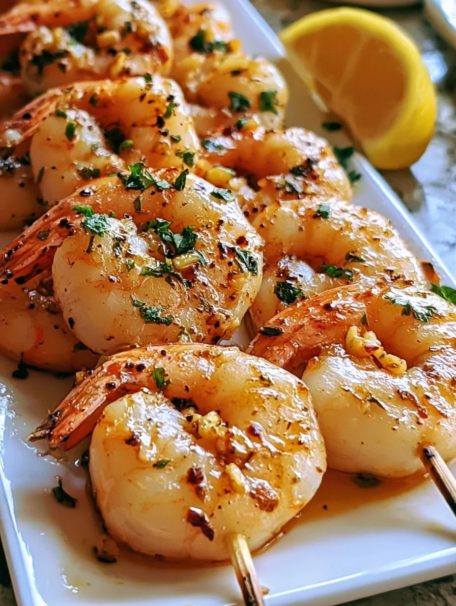 Marinated shrimp skewers with garlic, paprika, and cumin