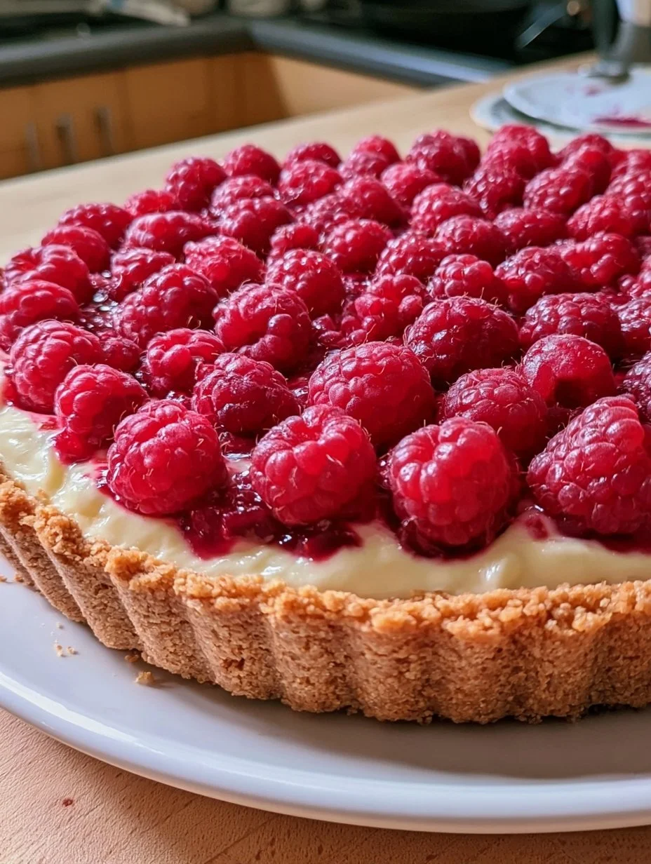No translation is needed as the title is already in French. It translates to No-Bake Raspberry Tart in English.