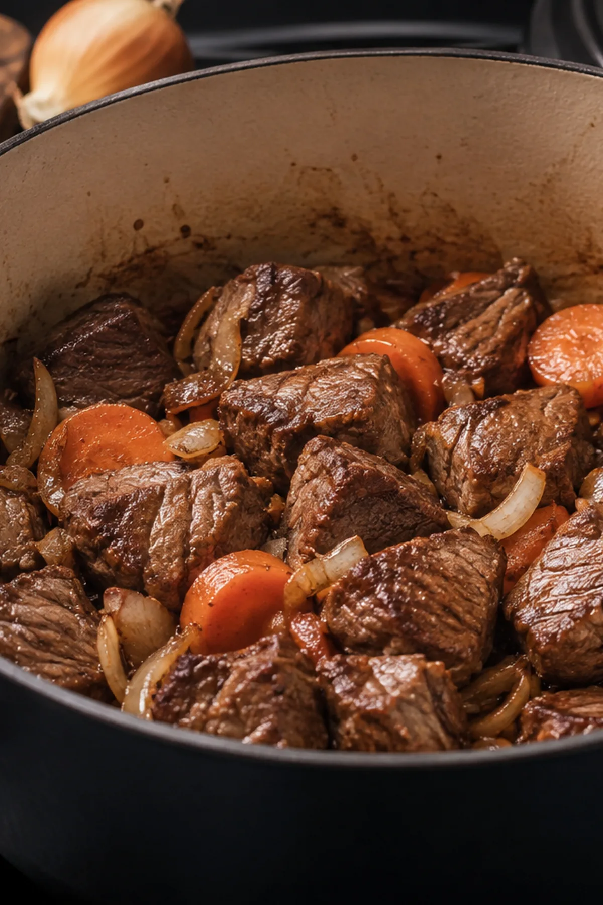 Préparation de Bœuf bourguignon express aux carottes