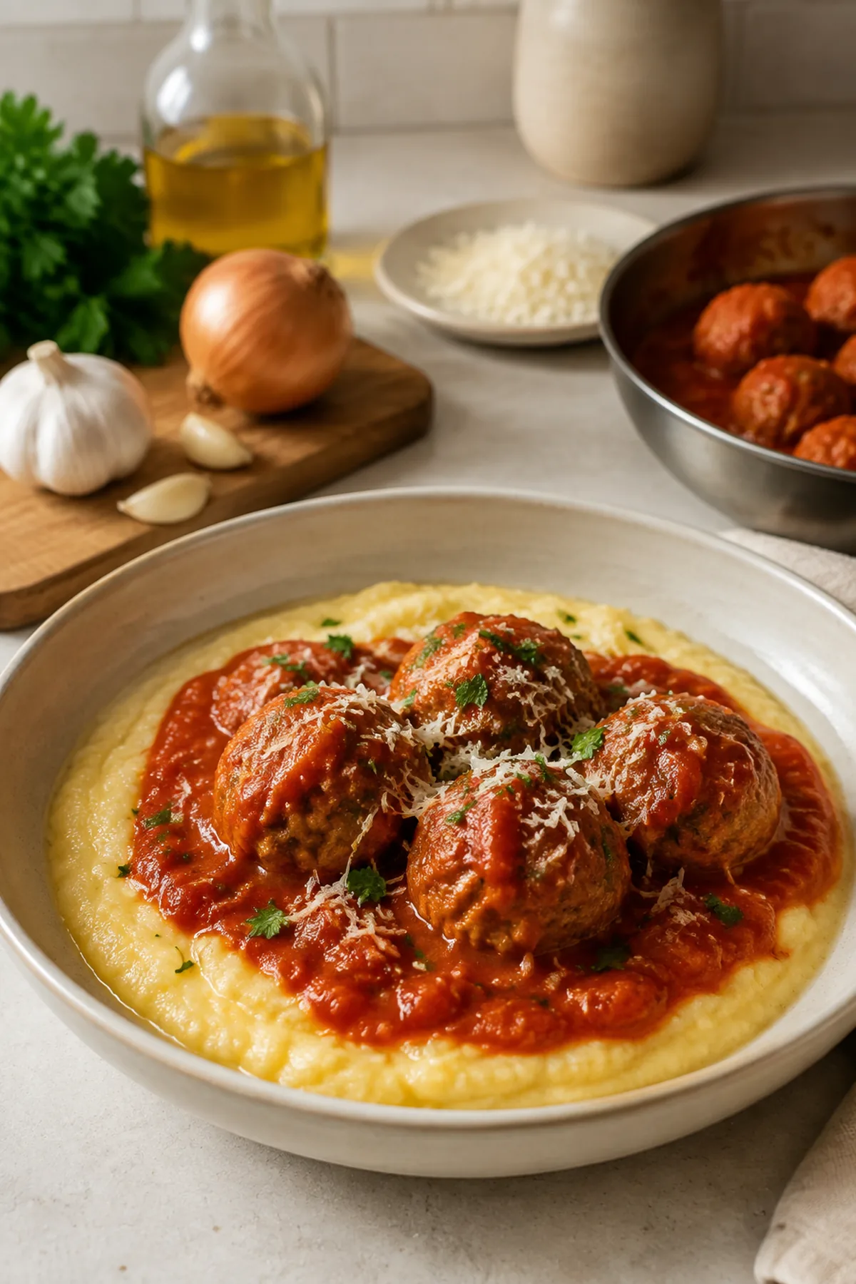 Boulettes de dinde sauce tomate et polenta crémeuse
