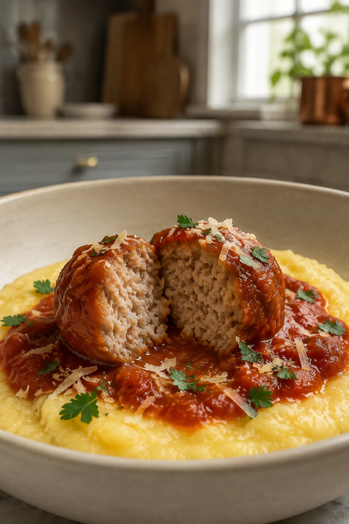 Boulettes de dinde sauce tomate et polenta crémeuse prêt à servir