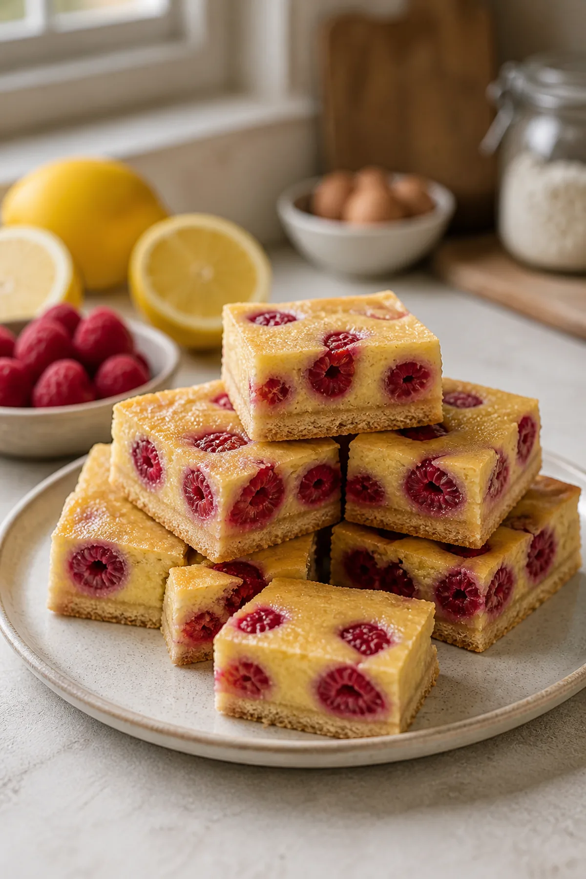 Carrés fondants au citron et aux framboises