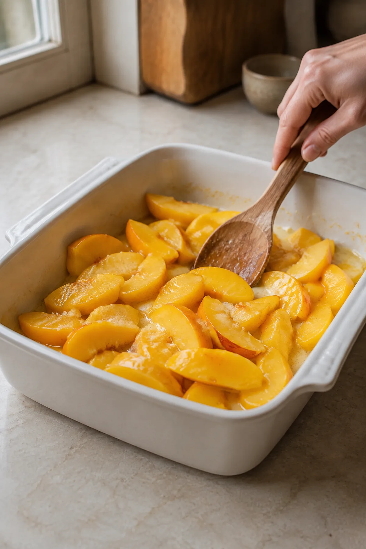 Préparation de Crumble de pêches à la vanille et aux amandes