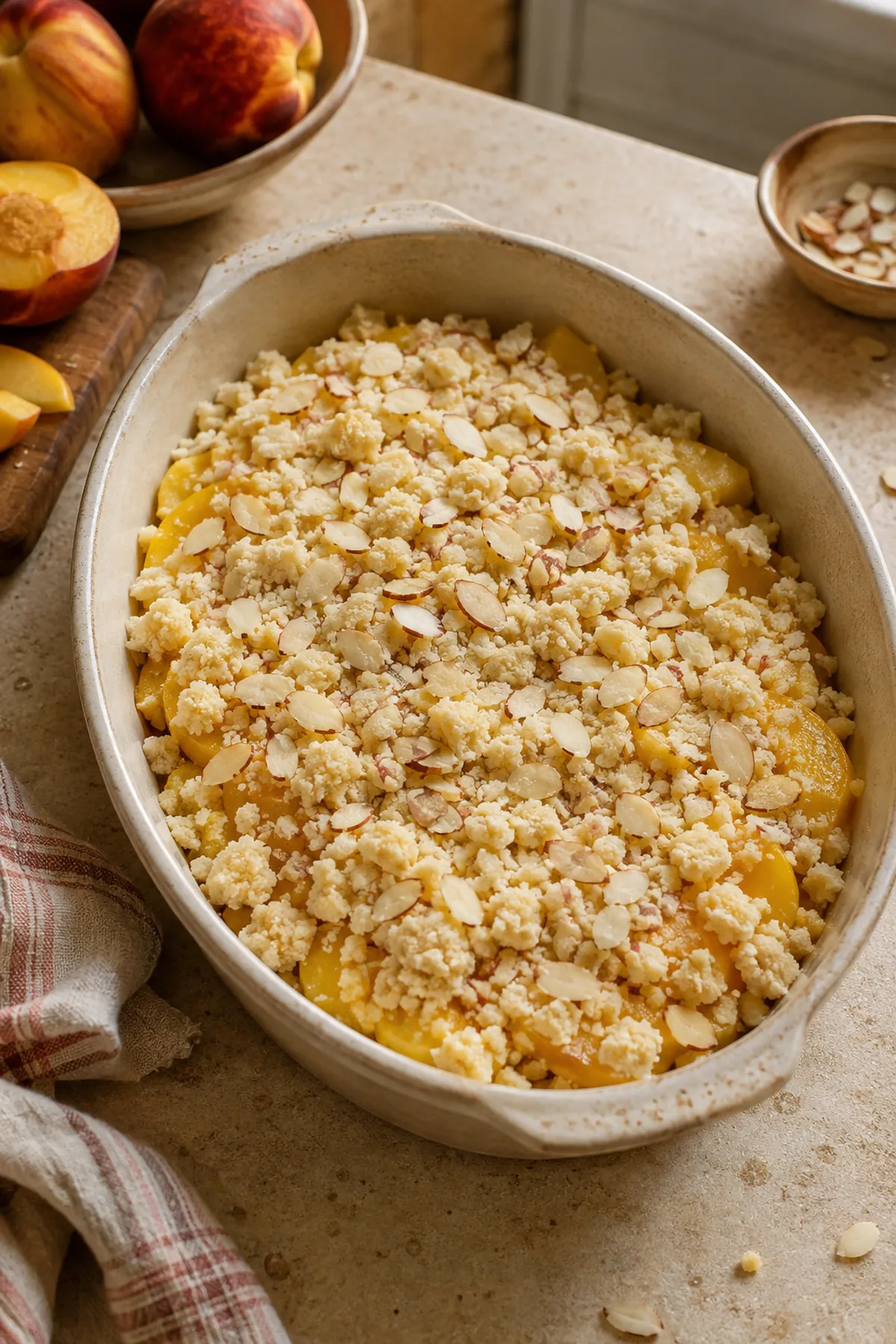 Étape de préparation de Crumble de pêches à la vanille et aux amandes