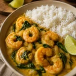 Curry de crevettes au lait de coco et aux épinards