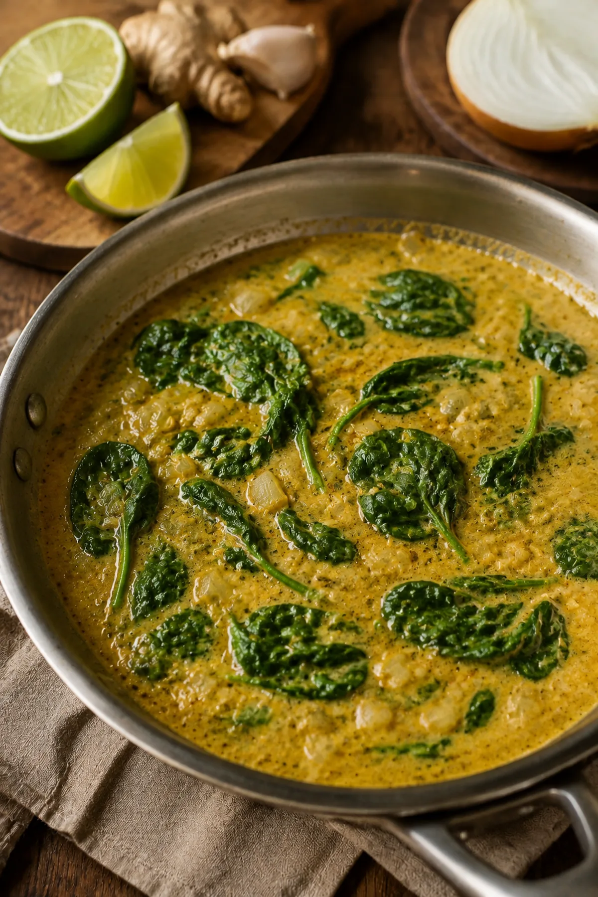 Étape de préparation de Curry de crevettes au lait de coco et aux épinards