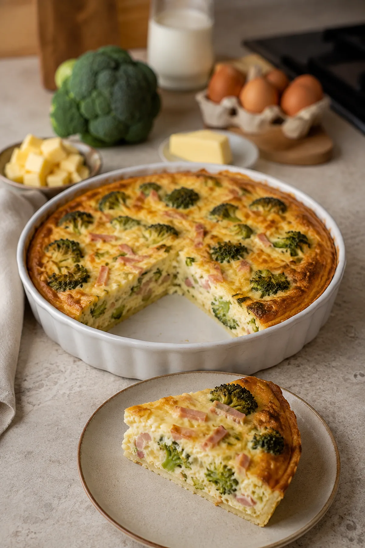 Flan de brocoli au jambon et au comté