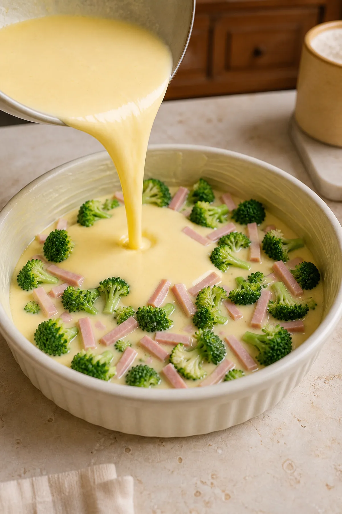Étape de préparation de Flan de brocoli au jambon et au comté