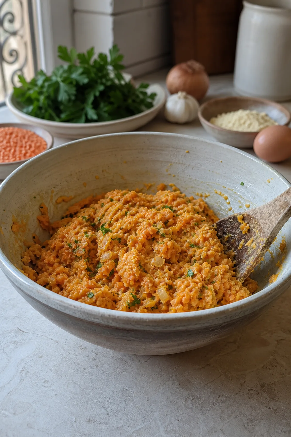 Préparation de Galettes de lentilles corail, carottes et cumin