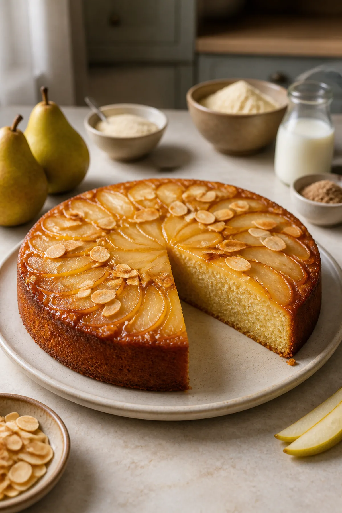 Gâteau renversé aux poires et aux amandes