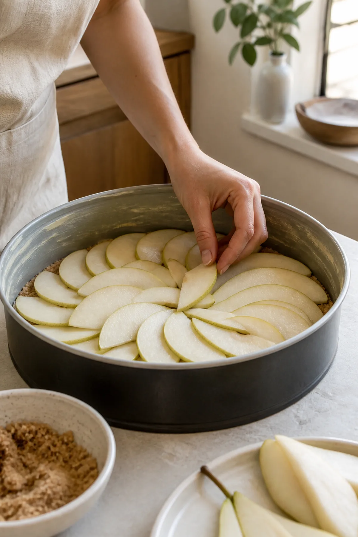 Préparation de Gâteau renversé aux poires et aux amandes