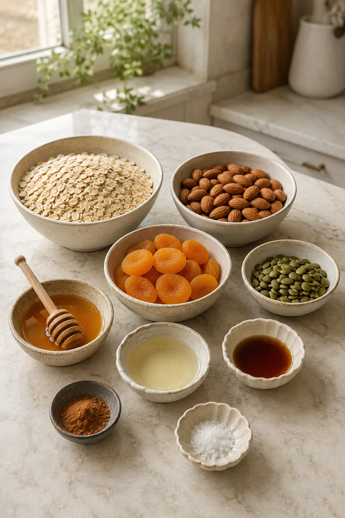 Ingrédients pour Granola croustillant aux amandes et aux abricots