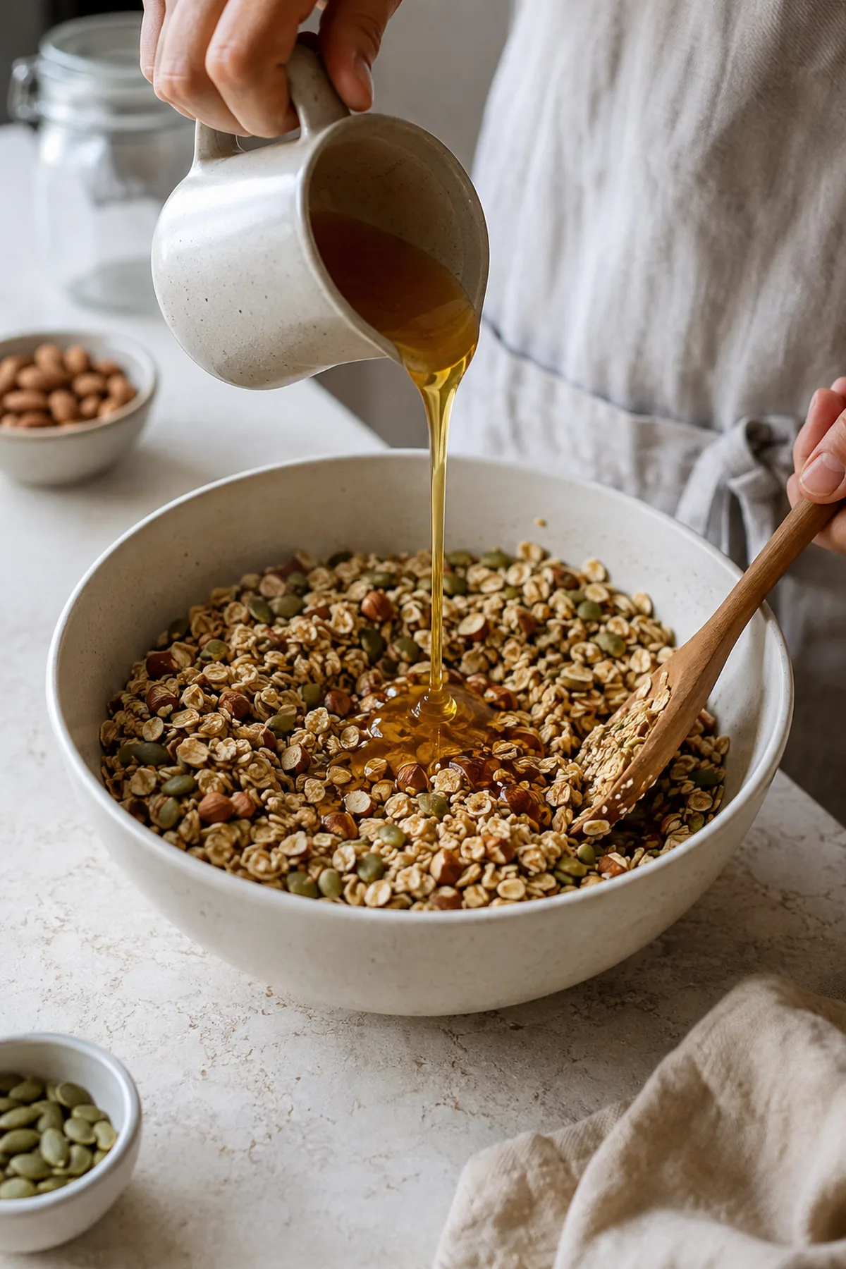 Préparation de Granola croustillant aux amandes et aux abricots