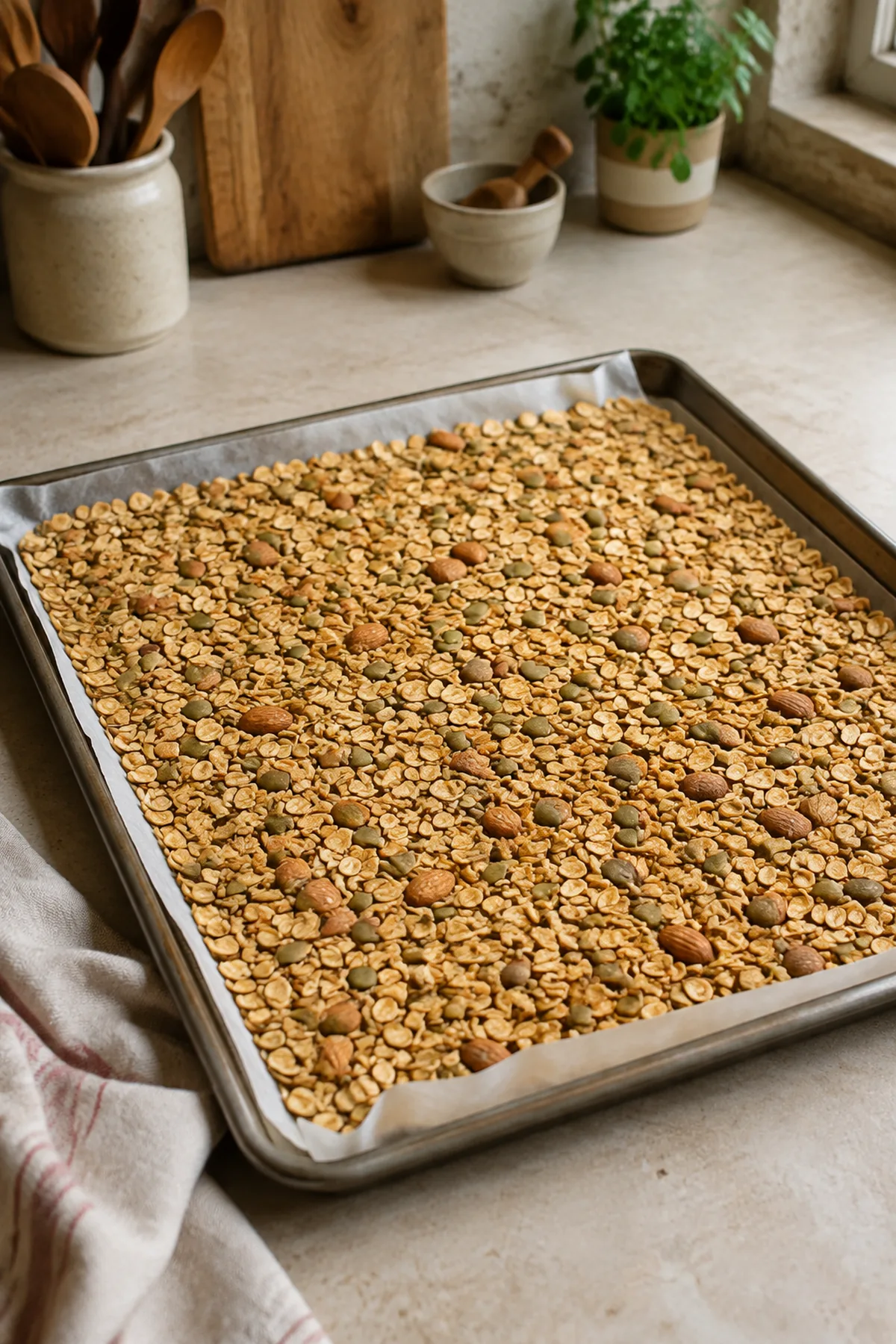 Étape de préparation de Granola croustillant aux amandes et aux abricots