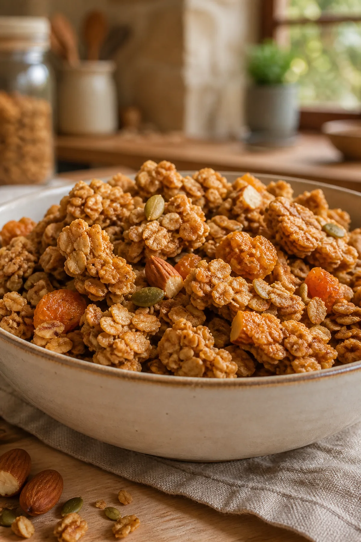 Granola croustillant aux amandes et aux abricots prêt à servir